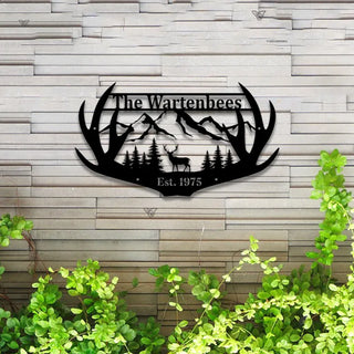 Custom Deer Antler Metal Wall Art Led Lights, Personalized Deer Hunter Metal Family Name Sign, Wildlife Hunting Man Cave Cabin Metal Sign