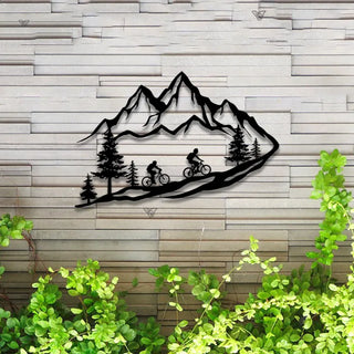 Mountain Biking Metal Wall Art Led Lights, Mountain Bike Metal Sign Wall Led Decor, Mountain Nature Scene Metal Art, Cycling Metal Wall Art