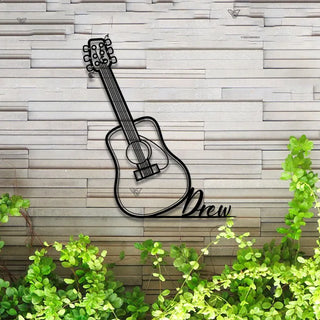 Custom Guitar Musical Instument Metal Wall Art Led Lights, Personalized Guitarist Name Metal Sign, Guitar Line Art Music Studio Metal Wall Hanging