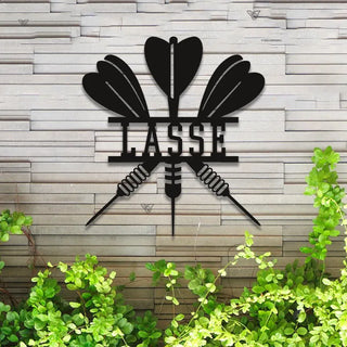 Custom Darts Monogram Metal Wall Art Led Lights, Personalized Darts Player Metal Name Sign, Darts Game Zone Metal Wall Sign Game Room Decor