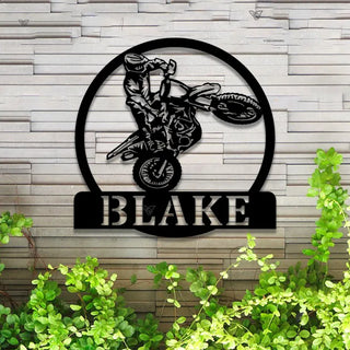 Custom Dirt Bike Metal Wall Art With Led Lights, Personalized Motocross Rider Metal Name Sign, Motorcycle Biker Metal Wall Led Decor