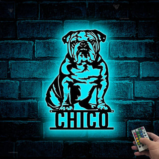 Custom English Bulldog Metal Sign Art Led Lights, Personalized English Bulldog Metal Name Sign, Bulldog Dog Lovers Metal Wall Art