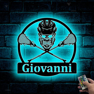 Custom Lacrosse Metal Sign Led Lights, Lacrosse Sticks Helmet Metal Wall Art, Personalized Lacrosse Player Metal Name Sign, Lacrosse Sport Metal Art