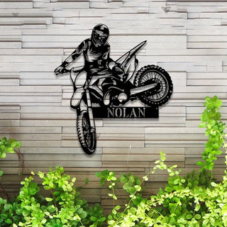 Custom Dirt Bike Metal Wall Art With Led Lights, Personalized Motocross Rider Metal Name Sign, Motorcycle Biker Metal Wall Led Decor