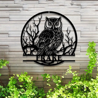 Custom Owl On The Branch Metal Wall Art Led Lights, Personalized Owl Metal Name Sign, Owl Monogram Metal Welcome Sign, Owl Farm Rach Gate Metal Art