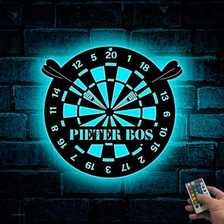 Personalized Dartboard Metal Wall Art Led Lights, Darts Game Zone Metal Wall Sign, Custom Darts Player Metal Name Sign, Darts Sport Metal Sign