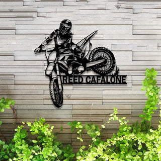 Custom Dirt Bike Metal Wall Art With Led Lights, Personalized Motocross Rider Metal Name Sign, Motorcycle Biker Metal Wall Led Decor