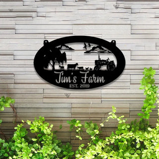 Custom Farmhouse Metal Wall Art Led Lights, Personalized Animals Barn Metal Sign, Metal Farm Truck Name Sign, Mountain Barn Ranch Metal Sign