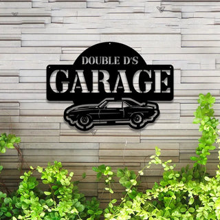 Custom Car Garage Metal Sign With Led Lights, Personalized Car Monogram Metal Name Signs, Car Garage Man Cave Workshop Metal Wall Art