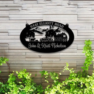 Custom Farmhouse Metal Wall Art Led Lights, Personalized Animals Barn Metal Sign, Metal Farm Truck Name Sign, Mountain Barn Ranch Metal Sign