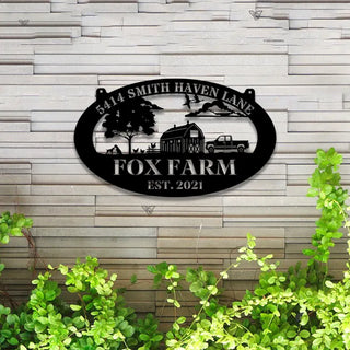 Custom Farmhouse Metal Wall Art Led Lights, Personalized Animals Barn Metal Sign, Metal Farm Truck Name Sign, Mountain Barn Ranch Metal Sign