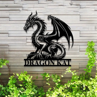 Custom Dragon Metal Sign With Led Lights, Dragon Name Metal Art, Monogram Dragon Wall Decor, Mythical Dragon Metal Wall Hanging