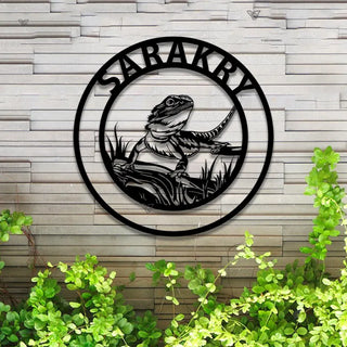 Custom Lizard Metal Wall Art Led Lights, Bearded Dragon Metal Name Sign, Lizard Golden Accessories, Personalized Lizard Lovers Metal Name Sign