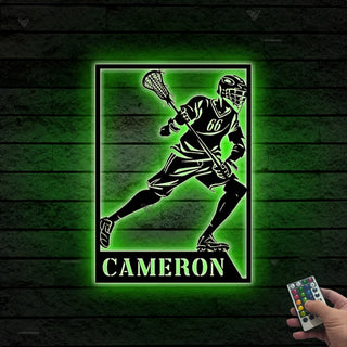 Custom Lacrosse Metal Wall Art Led Lights, Personalized Lacrosse Player Metal Number Name Sign, Lacrosse Sport Metal Wall Led Decor