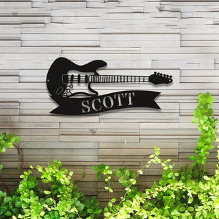 Custom Guitar Musical Instrument Metal Wall Art Led Lights, Custom Guitar Music Studio Metal Wall Sign, Music Guitar Lovers Metal Name Sign