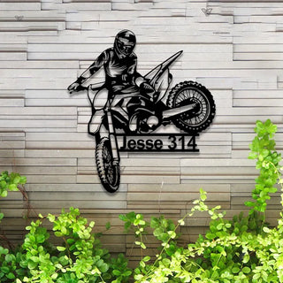 Custom Dirt Bike Metal Wall Art With Led Lights, Personalized Motocross Rider Metal Name Sign, Motorcycle Biker Metal Wall Led Decor