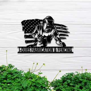 Custom Us Flag Welding Metal Wall Art Led Light, Personalized Welder Name Metal Sign, Ironworker Man Cave Welding Metal Wall Decor