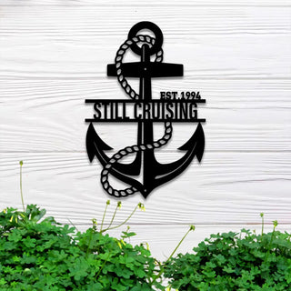 Custom Anchor Metal Wall Art With Led Light, Personalized Anchor Metal Name Sign, Anchor Metal Beach House Nautical Wall Decor