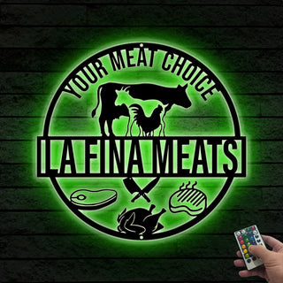 Custom Cow Goat Chiken Meat Shop Metal Wall Art Led Light, Personalized Butcher Shop Metal Name Sign, Cow Butcher Shop Led Metal Sign