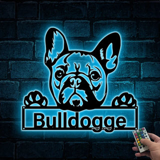 Custom French Bulldog Metal Wall Art With Led Light, Personalized Frenchie Dog Name Sign, Frenchie Dog Metal Wall Led Decor