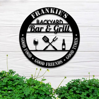 Personalized Bar & Grill Metal Wall Art With Led Lights, Backyard Bar And Grill Metal Sign, Custoom Metal Backyard Patio Name Sign