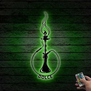 Custom Shisha Hookah Metal Wall Art Led Light, Personalized Smoke Shop Metal Name Sign, Shisha Smoking Lounge Metal Led Wall Sign