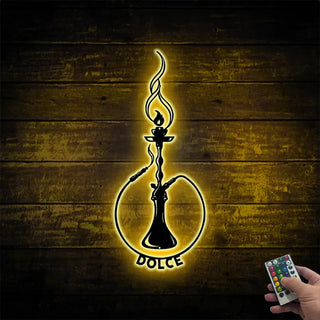 Custom Shisha Hookah Metal Wall Art Led Light, Personalized Smoke Shop Metal Name Sign, Shisha Smoking Lounge Metal Led Wall Sign