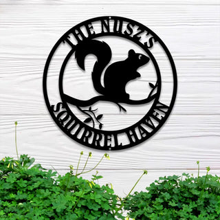 Personalized Squirrel Address Metal Wall Art Led Light, Custom Squirrel Metal House Number Sign, Squirrel Led Metal Garden Sign