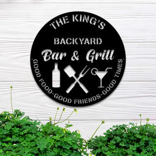 Personalized Bar & Grill Metal Wall Art Led Lights, Backyard Bar And Grill Metal Sign, Custoom Metal Backyard Patio Name Sign