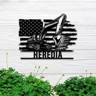 Custom Us Excavator Driver Metal Wall Art Led Light, Personalized Excavator Metal Name Sign, Us Excavator Construction Metal Wall Decor