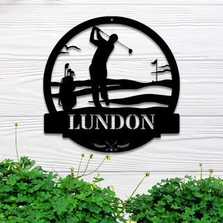 Custom Golfing Metal Wall Art With Led Light, Personalized Golfer Metal Name Sign, 19th Hole Golf Club Patio Metal Led Sign