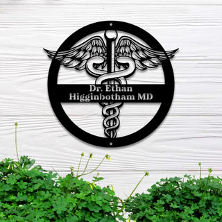 Custom Medical Doctor Symbol Caduceus Metal Sign Led Lights, Personalized Doctor's Name Metal Wall Art, Health Care Metal Wall Led Sign