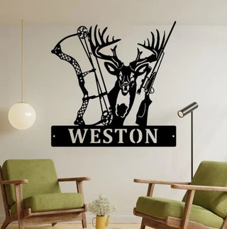 Custom Deer Bow Hunting Metal Wall Art With Led Lights, Personalized Deer Hunter Name Metal Sign, Deer Hunting Metal Decor, Deer Hunting Metal Sign