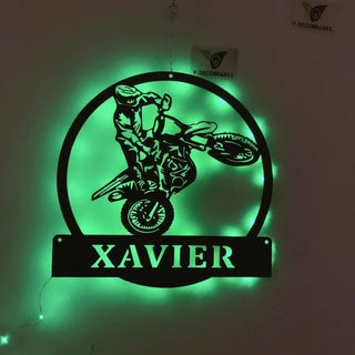 Custom Dirt Bike Metal Wall Art With Led Lights, Metal Motocross Sign, Personalized Biker Name Metal Sign, Motorcross Metal Wall Decor