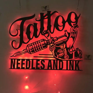 Personalized Tattoo Artist Metal Wall Art With Led Lights, Tattoo Metal Led Sign, Custom Ink Studio Name Metal Sign, Tattoo Studio Metal Wall Decor