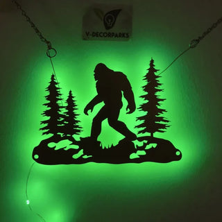 Bigfoot Forest Metal Wall Art With Led Lights, Sasquatch Neon Sign, Bigfoot Metal Sign Wall Decor, Bigfoot Walking Metal Wall Art