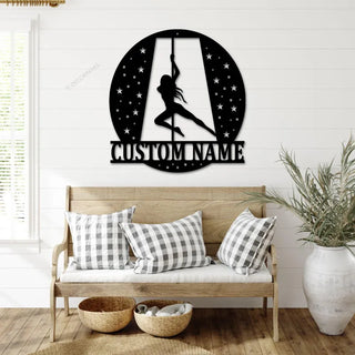 Custom Pole Dance Metal Wall Art Led Lights, Personalized Girl Pole Dancing Name Sign, Pole Dance Wall Art, Home Decor, Pole Dance Wall Decor