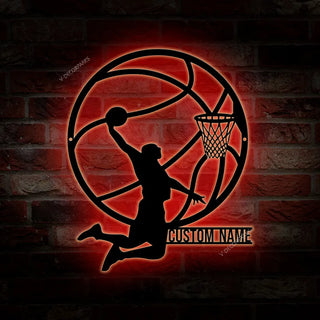 Custom Male Basketball Metal Sign With Led Lights, Personalized Basketball Player Sign, Kid Boy Girl Nursery Decor Birthday Gift Gift For Sport