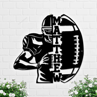 Custom Ball American Football Metal Wall Art Led Light Personalized Player Name Sign Home Decor Kid Nursery Decoration Birthday Xmas Gift