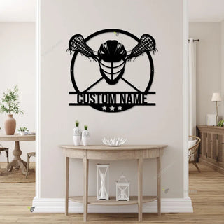 Custom Lacrosse Sign Metal Wall Art Led Light, Lacrosse Sticks And Helmet, Lacrosse Player Gift Xmas Birthday Gift, Lacrosse Home Decor