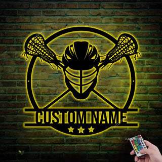 Custom Lacrosse Sign Metal Wall Art Led Light, Lacrosse Sticks And Helmet, Lacrosse Player Gift Xmas Birthday Gift, Lacrosse Home Decor