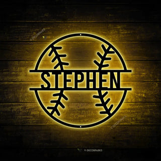 Custom Baseball Metal Wall Art With Led Light, Personalized Baseball Player Name Sign Decoration For Room, Baseball Metal Led Decor,baseball