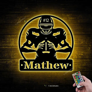 Personalized Football Player Metal Sign Led Lights, Football Team Gift, Football Room Decor, Custom Name Metal Wall Art, Sport Lover Gift