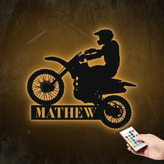 Custom Dirt Bike Metal Sign With Light,motorcycle Wall Art,personalized Biker Name Signs,motocross Rider Home Decor,motorcycle Biker Gift