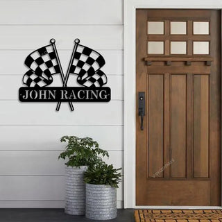 Personalized Race Flags Metal Wall Art Led,checkered Flag Metal Sign,racing Flag Metal Sign,racing Decor,racing Gift,housewarming Gift,birthday Gift