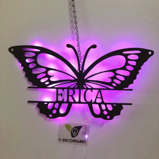 Personalized Butterfly Metal Sign With Led Lights, Butterfly Monogram Metal Sign, Butterfly Metal Wall Art Decor, Custom Butterfly Metal Name Sign