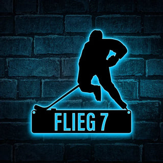 Personalized Hockey Player Metal Sign With Led Lights, Hockey Metal Wall Art, Custom Hockey Player Name Metal Sign, Hockey Metal Sign