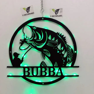 Personalized Bass Fishing Metal Wall Art With Led Lights, Bass Fishing Metal Wall Art, Custom Bass Fishing Metal Sign, Fisher Name Metal Wall Decor