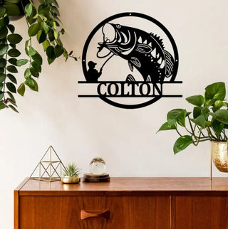 Personalized Bass Fishing Metal Wall Art With Led Lights, Bass Fishing Metal Wall Art, Custom Bass Fishing Metal Sign, Fisher Name Metal Wall Decor