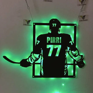 Custom Metal Hockey Sign With Led Lights, Personalized Hockey Name & Number Sign, Hockey Metal Wall Art, Hockey Metal Sign